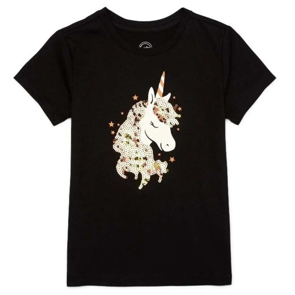 Wonder Nation Girls Halloween Graphic Tee Medium 7-8 New with Tags Unicorn Black